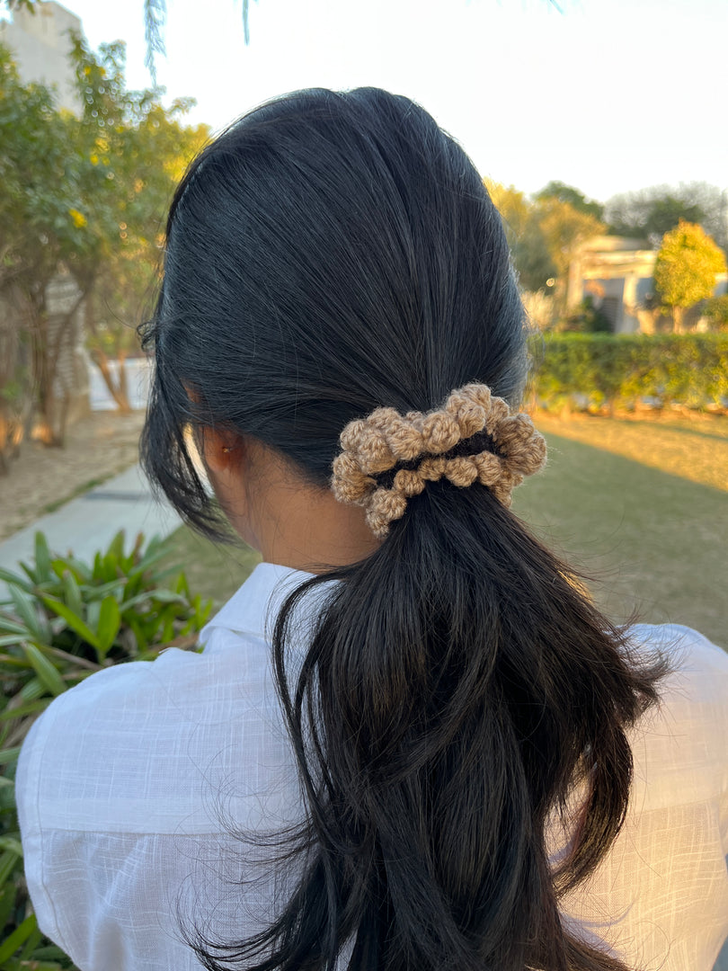 Beige Bubbles Crochet Scrunchie