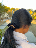 Load image into Gallery viewer, Black Bubbles Crochet Scrunchie
