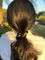 Load image into Gallery viewer, Beige Black Layered Crochet Scrunchie
