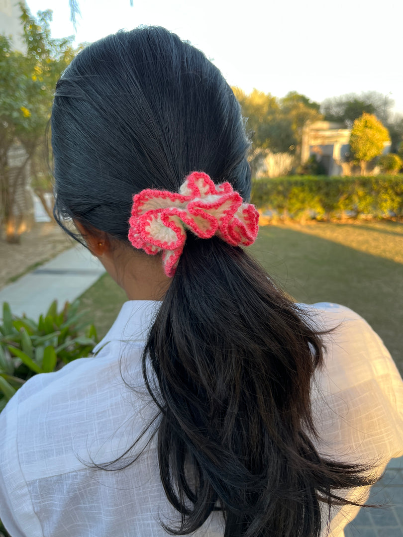 Pink Hibiscus Crochet Scrunchie