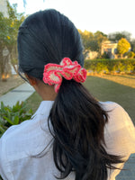 Load image into Gallery viewer, Pink Hibiscus Crochet Scrunchie
