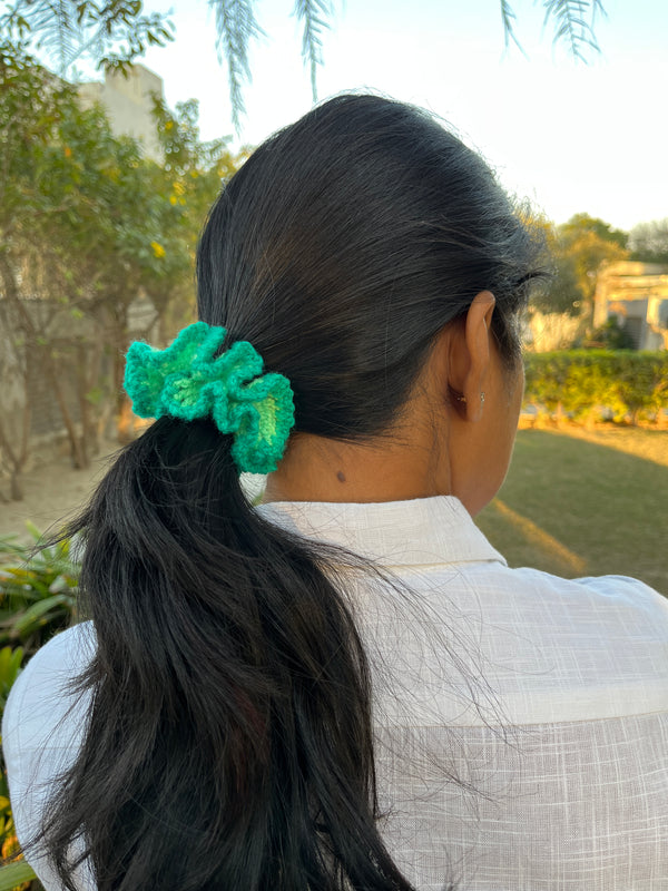 Green Hibiscus Crochet Scrunchie