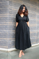Load image into Gallery viewer, Black Mirror-work Cotton Maxi Dress
