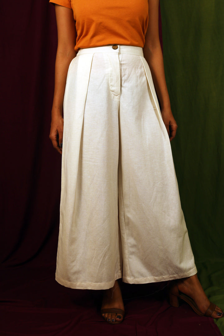 Cream Pleat Pants for Women