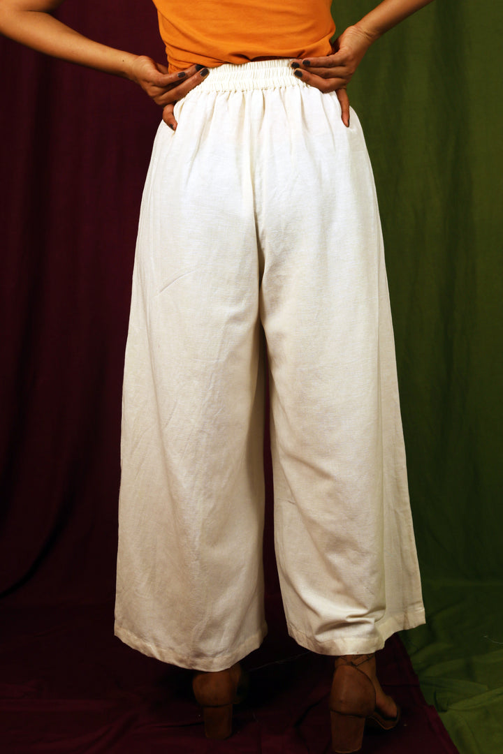 Cream Pleat Pants for Women