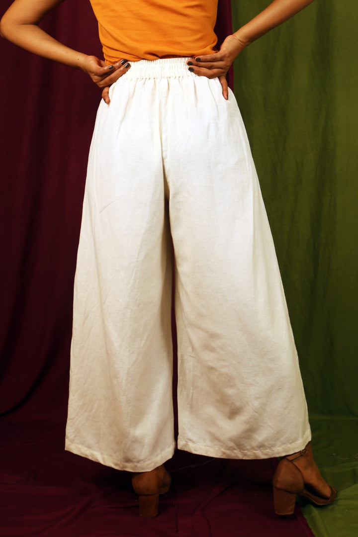 Cream Pleat Pants for Women