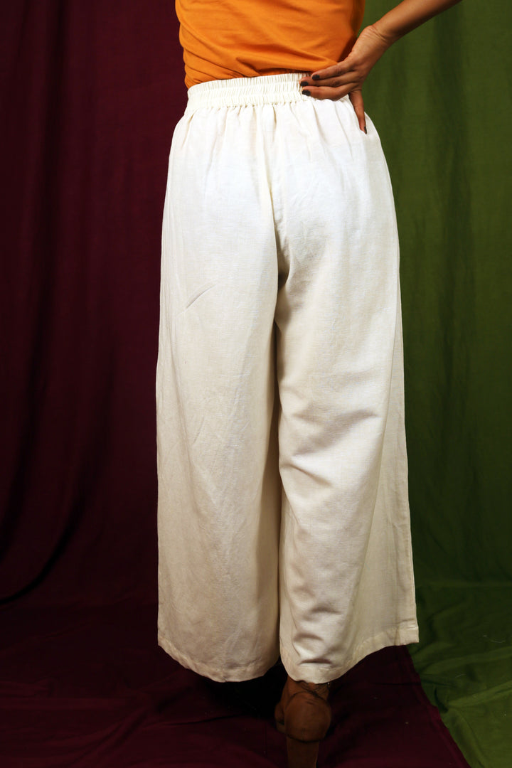 Cream Pleat Pants for Women