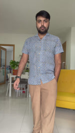Load and play video in Gallery viewer, Navy Block Print Cotton Half Sleeve Men Shirt
