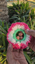 Load and play video in Gallery viewer, Pink Hibiscus Crochet Scrunchie
