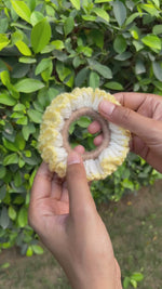 Load and play video in Gallery viewer, Yellow Hibiscus Crochet Scrunchie
