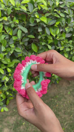 Load and play video in Gallery viewer, Pink tulip crochet scrunchie
