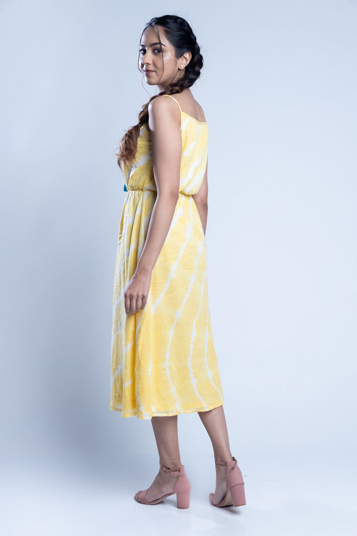 Tie-Dye Yellow Cotton Maxi Dress